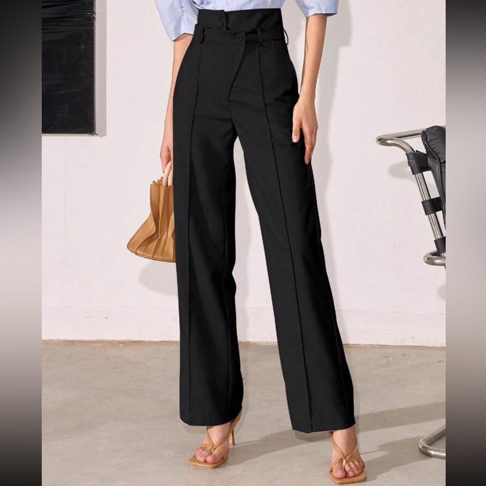 Rebellious Rose High-Waist Black Wide-Leg Pants